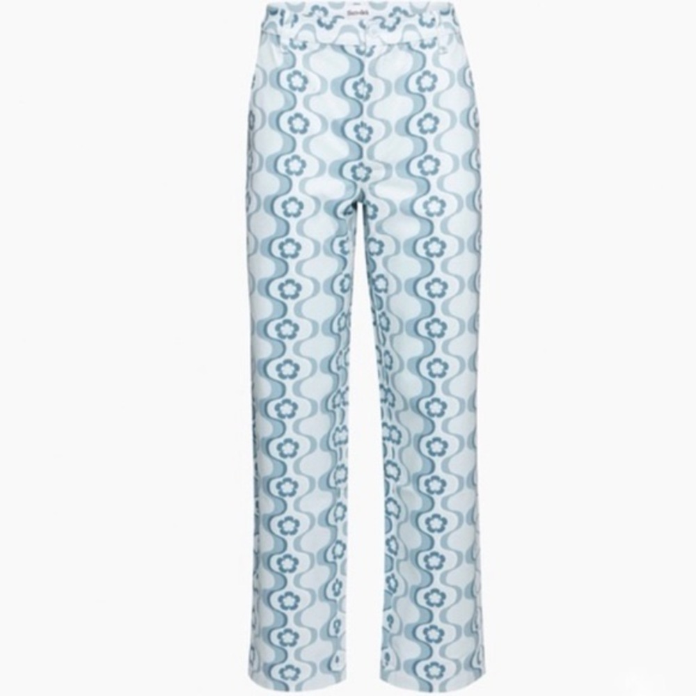 Aritzia Sun-deh Jaden 70's Vector Blue Geo Floral Twill Cotton Pant wide leg